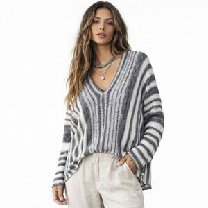 Wooden Ships Beachcomber Striped V-Neck Sweater Sz S